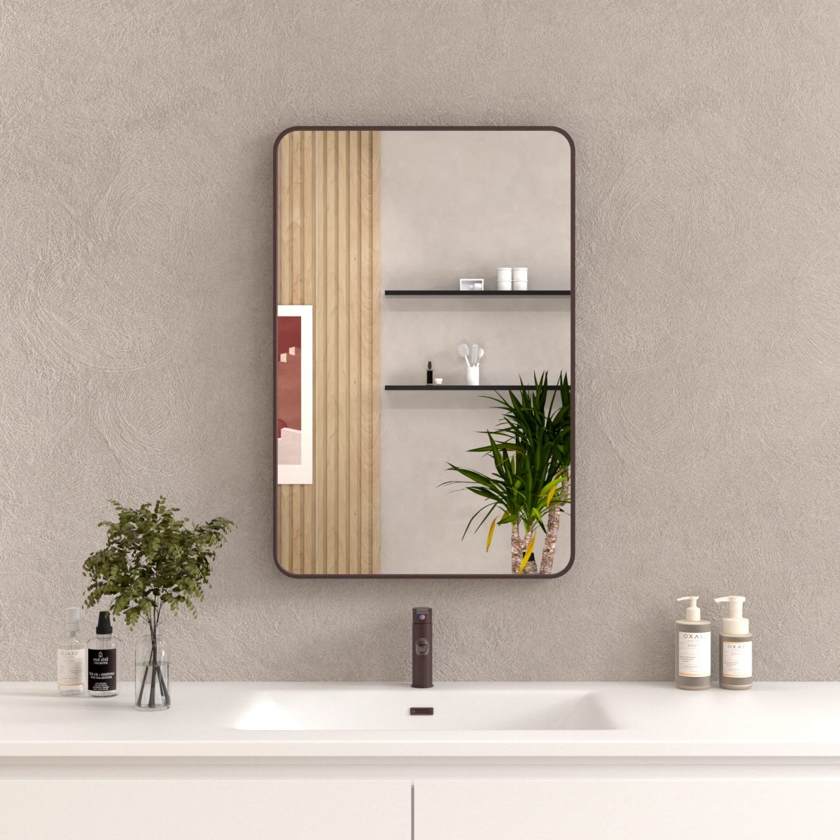 24x36 In. Aluminum Framed Rounded Rectangle Bathroom Wall Mirror, Oil Rubbed Bronze Bathroom Vanity Mirror Farmhouse, Anti-Rust, Tempered Glass Mirrors, Hangs Horizontally Or Vertically_voghion.com